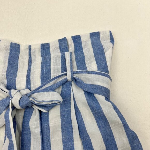 Linen Lux Women’s Paperpag Belted Shorts Blue/White Striped Size Small Pockets - Picture 2 of 7